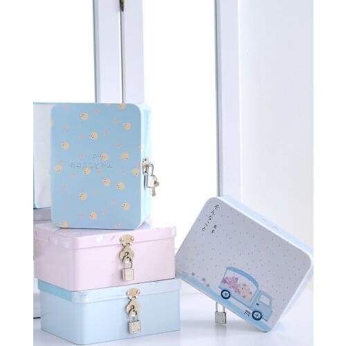 Storage Boxes With Lock And Key Colorful Tin Box Sealed Jar Money Bank Coin Earrings Letter Gift Box Metal Secret Box Cute Funny