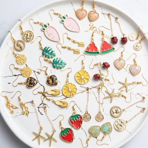 Fashion Small Earrings Women Girls Children Cute Cartoon Fruit Coin Leaf Gold Slipper Comb Sea Star Drop Earring Jewelry Gifts