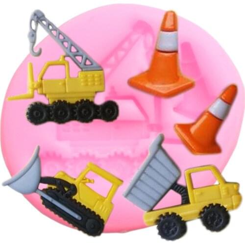 Construction Vehicles Set Silicone Molds Bulldozer Dump Truck Candy Chocolate Moulds Baby Birthday Fondant Cake Decorating Tools