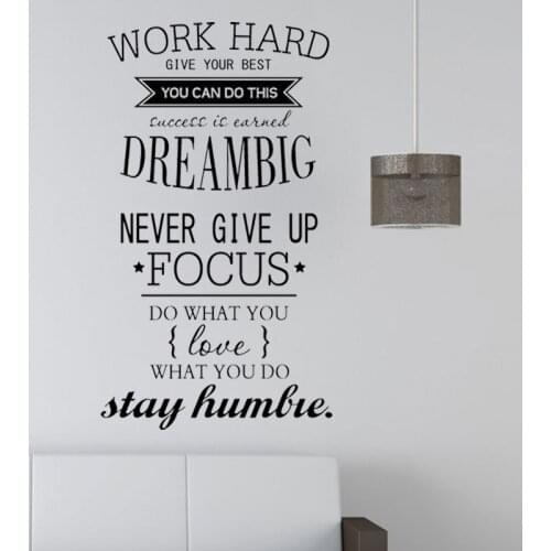 English letters Work hard Dream BIg Proverbs Art Wall Stickers can be removed PVC Sticker