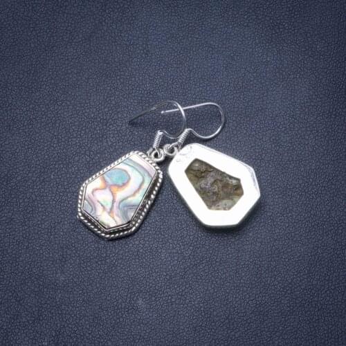 Natural Abalone Shell Handmade Unique 925 Sterling Silver Earrings 1.25" Y0683