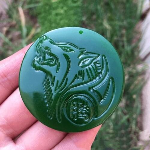 Natural Green Hand Carved Langtou Ping'an Jade Pendant Fashion Boutique Jewelry Mens and Womens Langtou Necklace