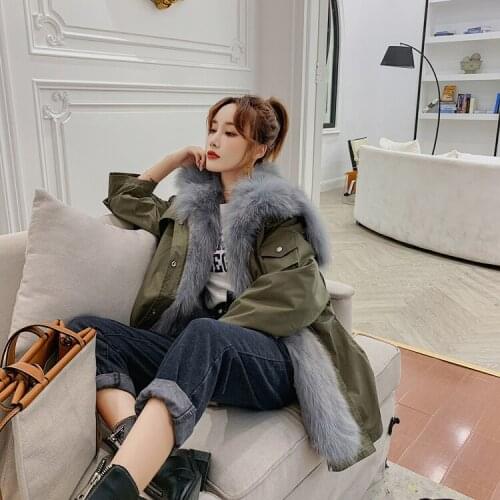 New Products Womens Clothes 2020 Winter Lazy Rabbit Fur Collar Coat Warm Jacket Fashion Plus Velvet Lining Single Breasted Coat