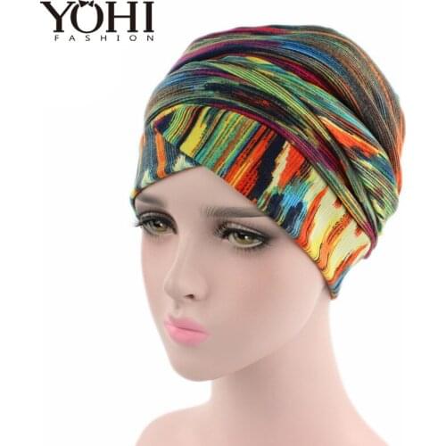 2018 New African stretchy Cotton Printed Headscarf Long Head Scarf Turban Shawl Warp Indian Bandanas muslim cap