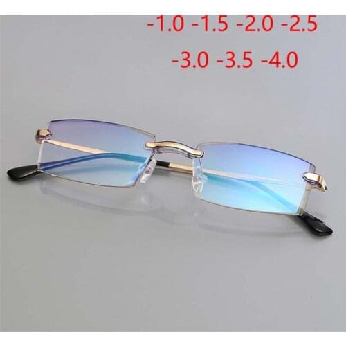 High-grade Coating Frameless Finished Myopia Glasses Women Anti-blue Light Prescription Eyeglasses -1 -1.5 -2 -2.5 -3 -3.5 -4.0