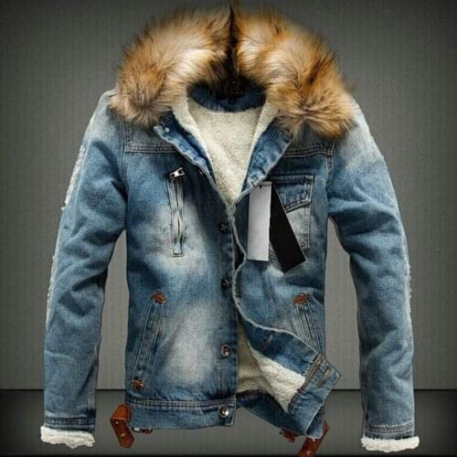 2021 Autumn Winter New Men Fashion Casual Denim Jacket Thick Add Wool Warm Retro Fut Collar Cashmere Cowboy Coat