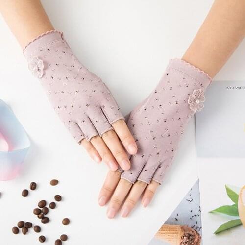 Half Finger Gloves Womens Thin Spring And Summer Antiskid Outdoor Riding Driving Pure Cotton Anti Ultraviolet