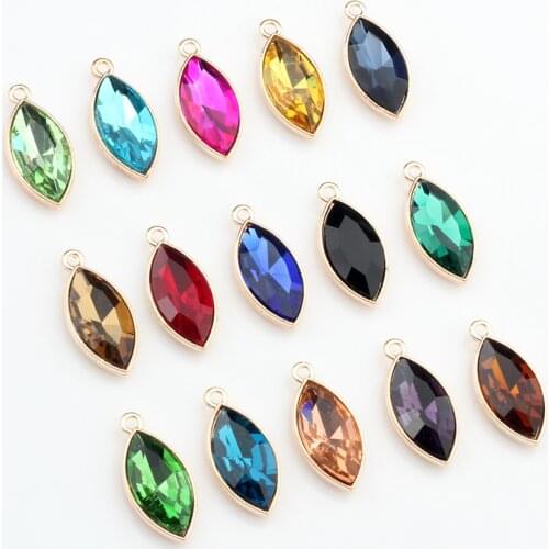 2017 Gold Alloy Colorful Crystal Olive Shape Charms 12pcs/lot 23*11MM DIY Necklace Earrings Bracelet Accessories