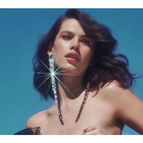 Luxury Colorful Long Rhinestone Geometric Drop Earrings for Women Elegant Crystal Long Tassel Dangle Earrings Wedding Jewelry