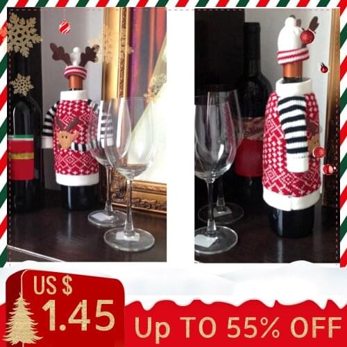 Christmas Red Wine Bottle Cover 2019 Hotel Dining Room Merry Christmas Decor Red Wine Bottle CoverChristmas Decorations For Home