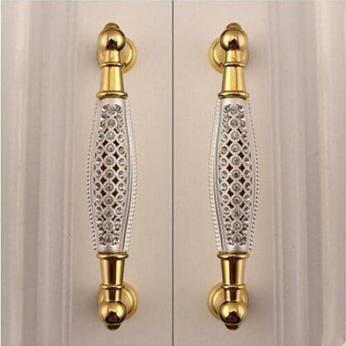 128mm glass diamond villadom furniture handle cutout k9 crystal kitchen cabinet pulls 5" 24K gold white dresser door handle