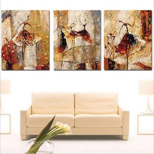 Hand painted canvas Triptych oil paintings vintage home decor wall pictures for living room Ballet Club painting by numbers
