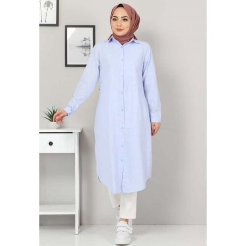 Büyük Beden Uzun Tunik TSD3565 Açık Mavi