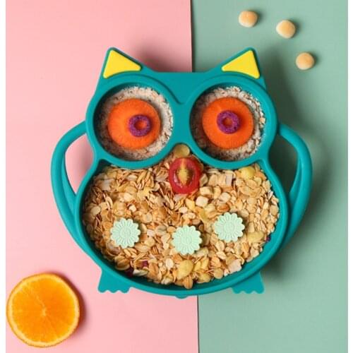 Silicone Cartoon Animal Baby Plate Suction Owl Childrens Plate Bowl Dish Mat Baby Feeding Learning Eating Tableware