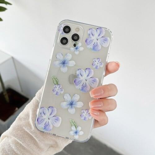 Purple Flower Phone Case For iPhone 12 Funda For iPhone 11 12 Pro Max Mini 7 8 Plus X XR XS SE 2020 Silicone Protection Cover
