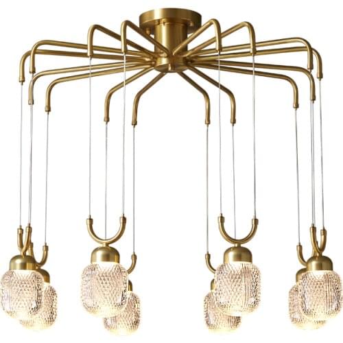 Contemporary Luxury Ceiling Chandeliers PMMA Shade Creative Villa Hotel Lobby Lighting Decoration Nordic Real Brass G9 Hanglamp