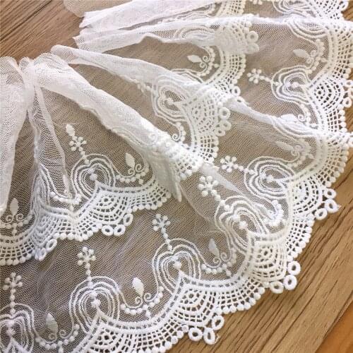 2 Yards Vintage Ivory White Floral Mesh Lace Trim Embroidery Gauze Lace Fabric Woman Dress Doll Sewing Patchwork 20cm Wide