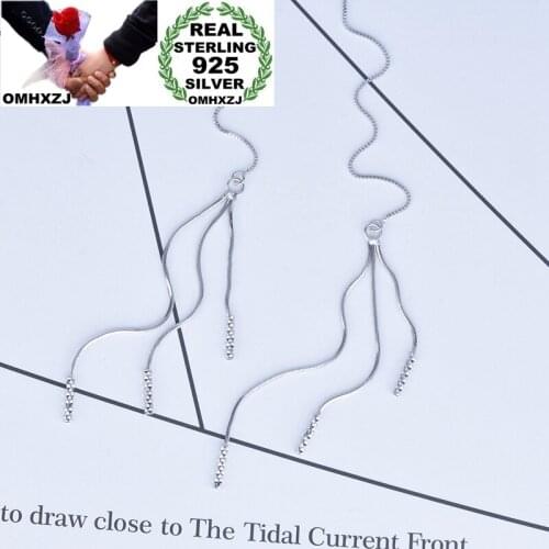 OMHXZJ Wholesale EA648 European Fashion Hot Woman Girl Party Birthday Wedding Gift Long Tassel 925 Sterling Silver Drop Earrings