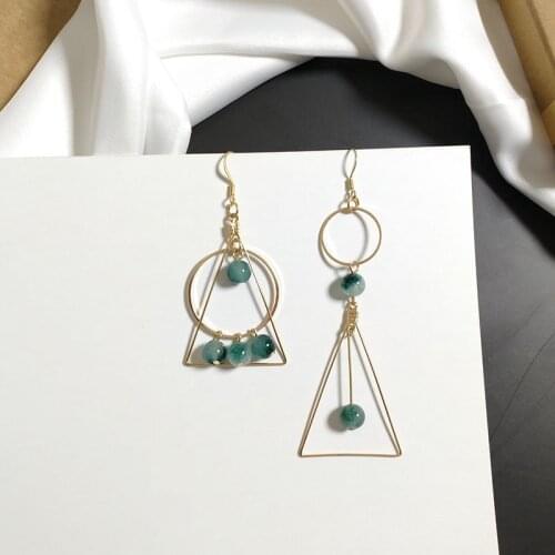 Elegant Asymmetric Hollow Metal Triangle Hoop Acrylic Bead Pendant Drop Earrings for Women Girls Teen Simple Earrings 2021 Trend