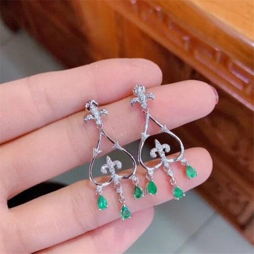 Natural green Emerald earrings Natural gemstone earrings S925 silver female girl party gift fine jewelry
