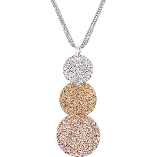 3 Layered Long Necklace for Women Bijoux Fashion Simple Textured Round Sweater Pendant Jewelry Accessories