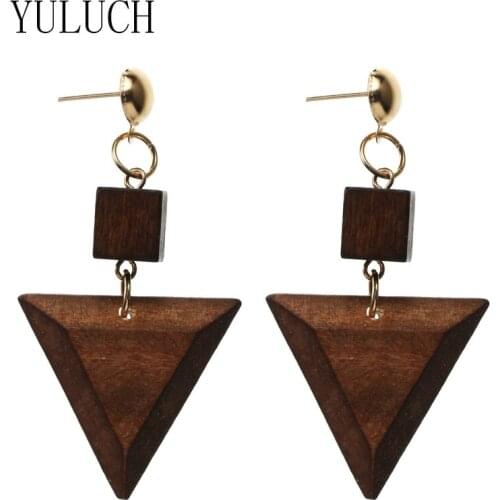1 Pair 2017 Vintage Jewelry Exquisite Brown Color Wood Earrings Modern Beautiful Square and Triangle Earrings for Women
