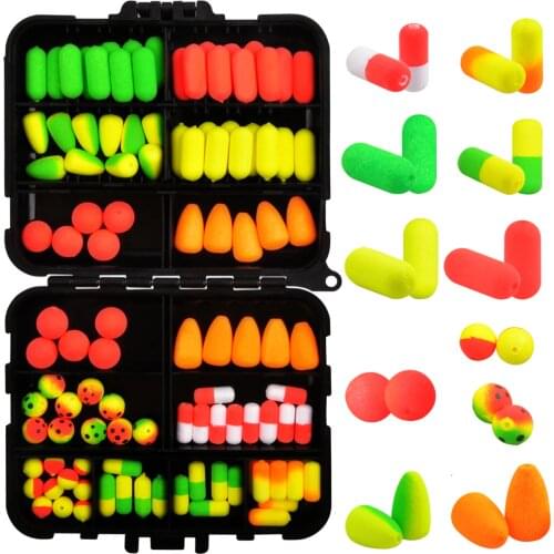 110Pcs/Box Foam Fishing Bobber Float Bullet Floats Buoyancy Ball Fishing Float Bobbers For Trout Catfish Walleye Tackle