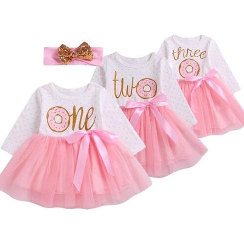 2020 baby girl dresses little girls clothing birthday dress toddler Pink full sleeve dress infant Headband+dress 2Pcs