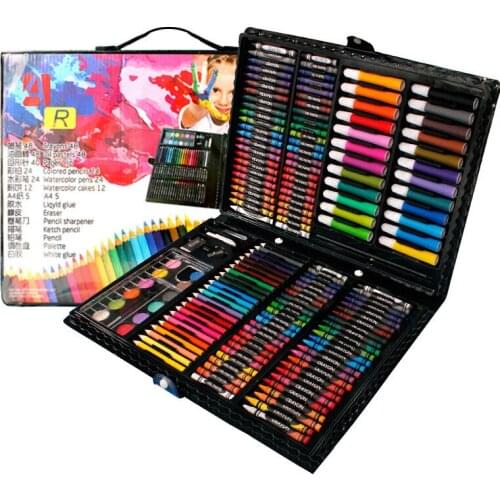 208pcs Drawing Gift Set Art Marker Watercolor Brush Pen Crayon Palette For Kids Gift Box Art Painting Supplies
