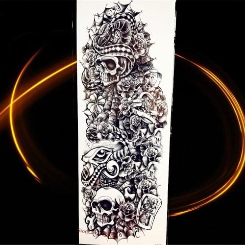 25 Pattern Skull Snake Waterproof Tattoo Sticker Full Flower Arm Body Art Sleeve Black Rose Flower Temporary Tattoo Men HQB-021