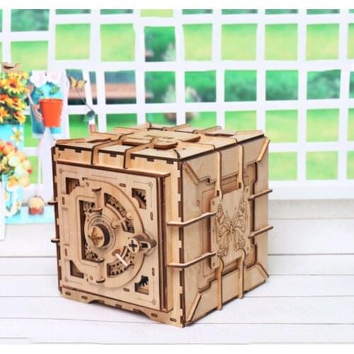 3D Puzzles Wooden Password Treasure Box Mechanical Puzzle DIY Assembled Model F3ME