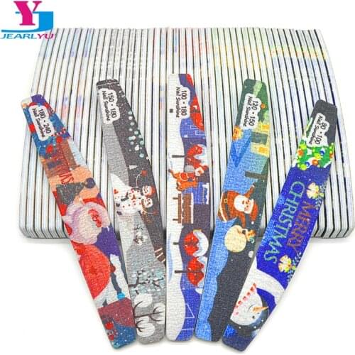 50 Pcs X-Mas Styling Nail Files Professional Nail File 80/100/150/180/240 Grit Manicure Thick Sanding Buffs Buffing Nails Supply
