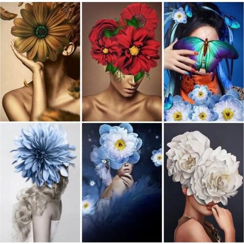 5D Diamond Embroidery Modern Girl and Flower Nordic Diy Diamond Painting Full Square Rhinestone Diamond Mosaic Picture By Number