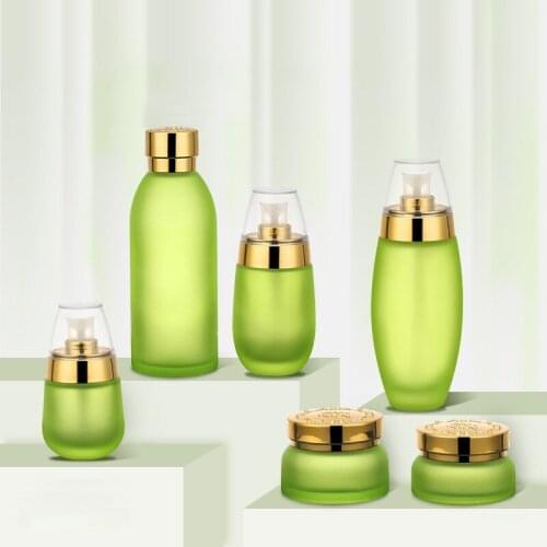 Green Glass Pump Bottle Lotion Bottle Shampoo High Quality Cosmetic Packaging Face Cream Essential Oil Container Empty Jars