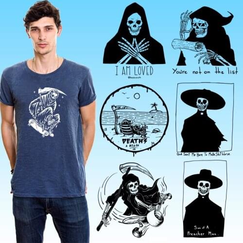 Skeleton skull soul black and white Applique on Clothes DIY Appliques Heat Transfer PVC Patch Ironing stickers