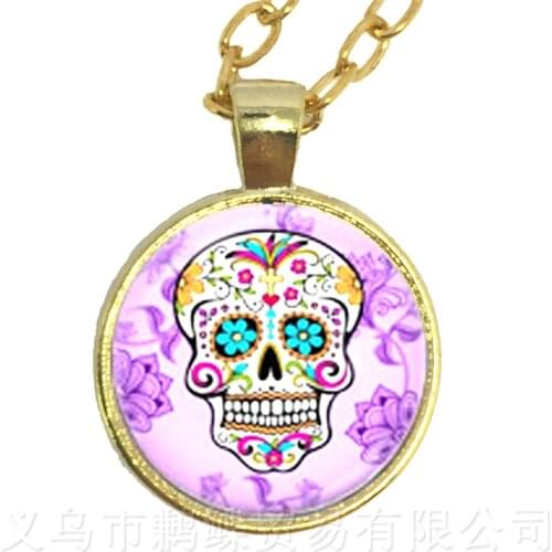 Black And White Skeleton Necklace Glass Dome Time Gem Hot Sale Sweater chain Jewelry Day of the Dead Gifts
