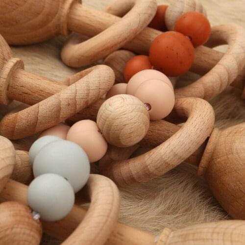 Baby Teether Rattle Montessori Activity Baby Toy Wooden Blank Ring Teething Toys X5XE