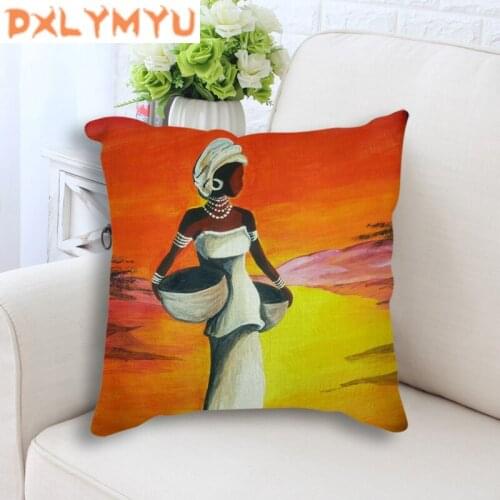 Throw Pillow Sofa Home Decor African Women Art Decoration Print Decorative Cushion Linen cotton cushion Pillowcase 45x45cm