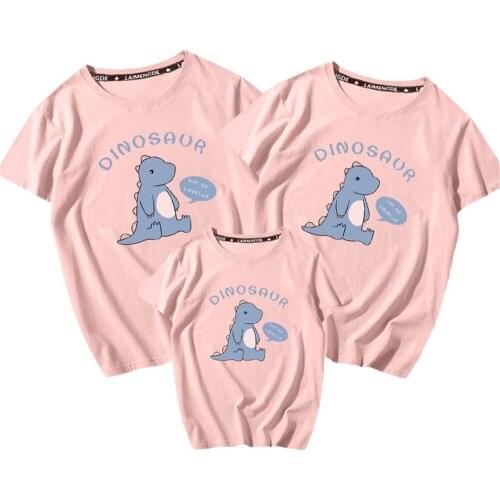 9Colors Cute Dinosaur Printed Family Matching Clothes Mama Dad Son Daughter Tshirts 100%Cotton Family Matching T-shirts Tee Tops