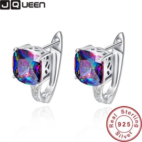 JQUEEN Fashionable Pierced Ear Cuff 925 Sterling Silver Earring Brand Fashion Jewelry for Women with 6.8ct Rainbow Topaz Stones