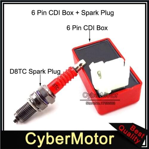 Ignition 6 Pin AC CDI Box + Spark Plug D8TC For 150cc 200cc 250cc Chinese ATV Quad 4 Wheeler Pit Dirt Bike Motorcycle Motocross