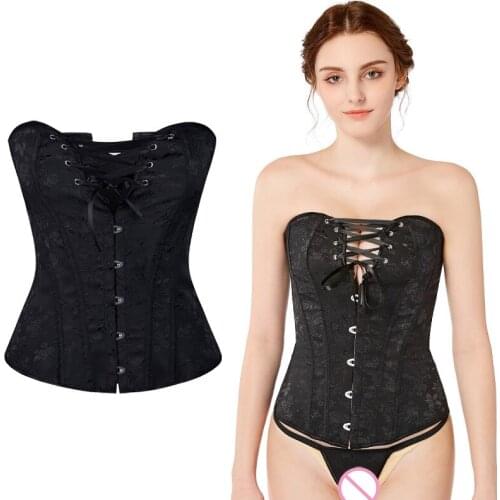 New Sexy Overbust Corset Women Lingerie Black Jacquard Lace Up Bustier Top Waist Trainer Body Shaper Slimming Waist Cincher