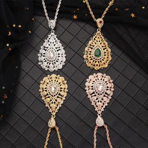 Moroccan Golden Long Pendant Necklace Flower Shaped Muslim Ethnic Wedding Jewelry Wholesale