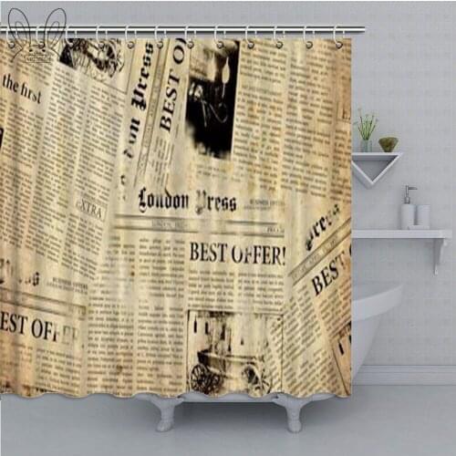 Fashionable Retro Vintage Newspaper Shower Curtains Bathroom Curtain Cool Old Newspaper Bath Curtain High Quality Waterproof