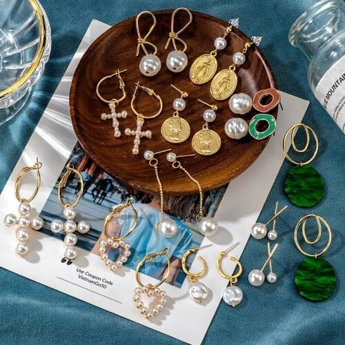 Fashion Gold Hoop Drop Earrings For Women Vintage Pearl Round Earring Gold Circle Bohemia Earrings 2021 Trend Female New Jewelry