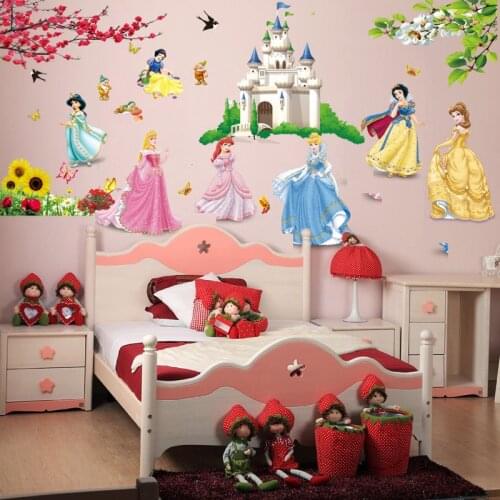 Lovely castle Princess Wall Stickers For Kids Room Height Measure fairy tale Cartoon DIY Decoration Girls Room Decoration gift