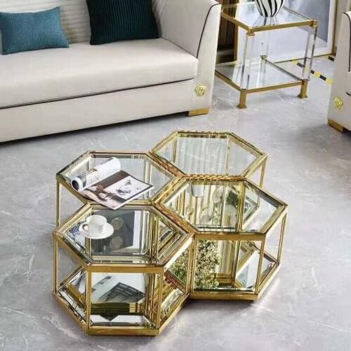 New Style Stainless Steel Golden Coffee Table For Living Room Glass Center Table Set New Design Furniture
