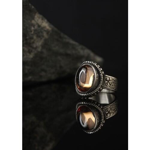 Orange Zircone Traditional Turkish 925 Sterling Silver Special Craft Handmade Signet Ring Jewelry Gift From Turkey for Women Men