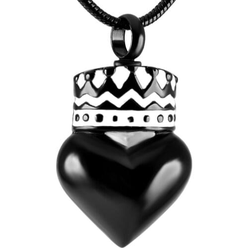 IJD9406 Black Stainless Steel Crown Heart Cremation Jewelry Necklace Hold Human/Pet Ashes Keepsake Memorial Pendant For Women