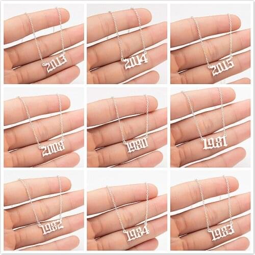 2020 1 Piece Unique Commemorating Year Number Stainless steel Necklace for Women Girls 1990 1991 1992 1993 1994 2019 Collar